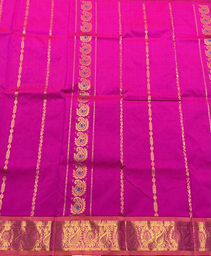 Pink shade Semi silk Kids Pattu Pavadai with Contrast border for age 5 to 10