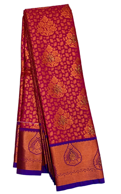 Vegan Silk Saree Pink Colour with Copper and Blue Border