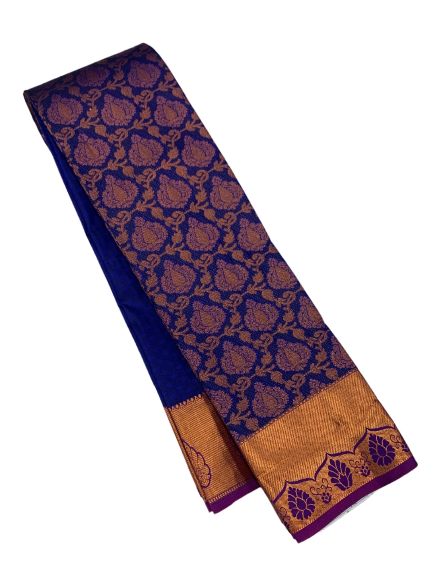 Vegan Silk Saree Blue Colour with Copper Border