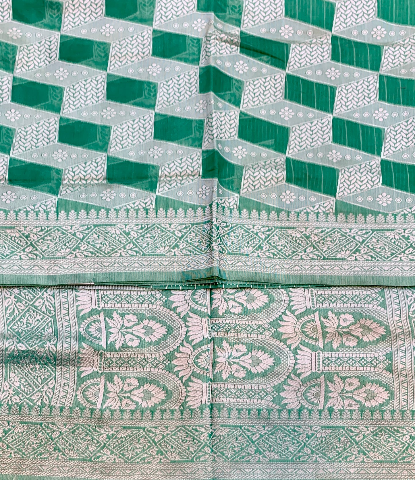 Banaras Katan Saree Rama Green Colour with Katan Work Border