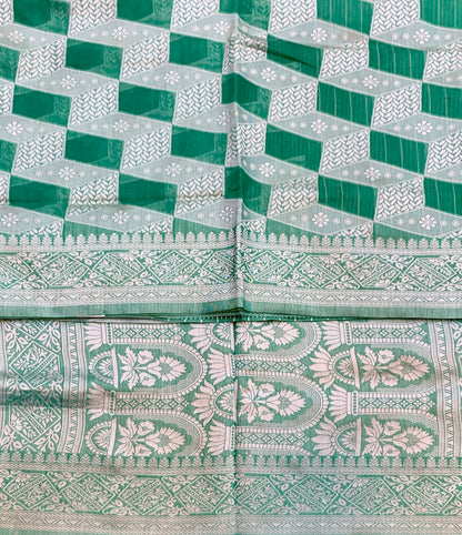 Banaras Katan Saree Rama Green Colour with Katan Work Border