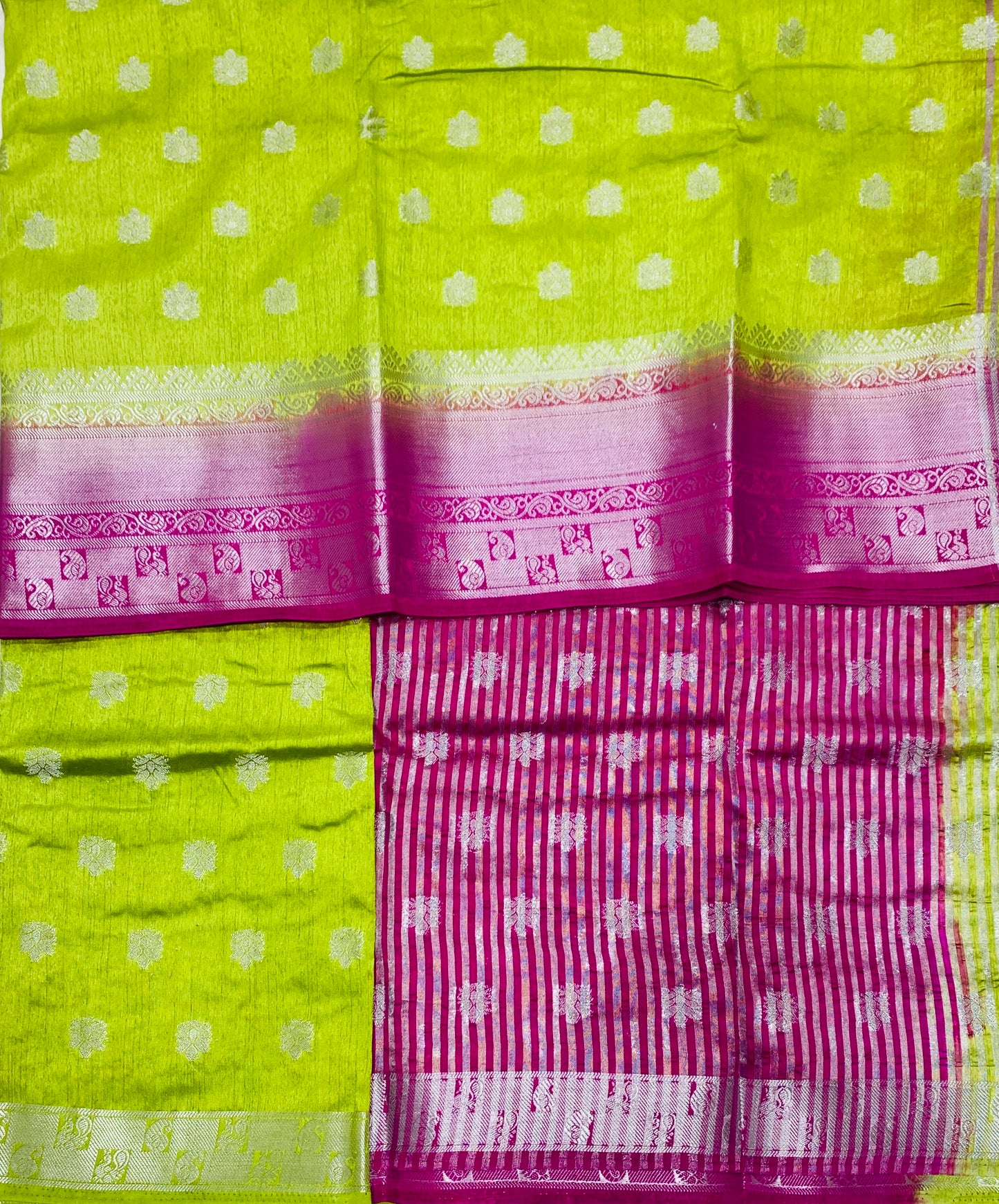 Tussar Saree Colour Apple Green Colour with Pink Border