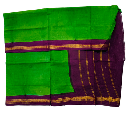 9 yards Cotton Saree Light Green with Brown Border