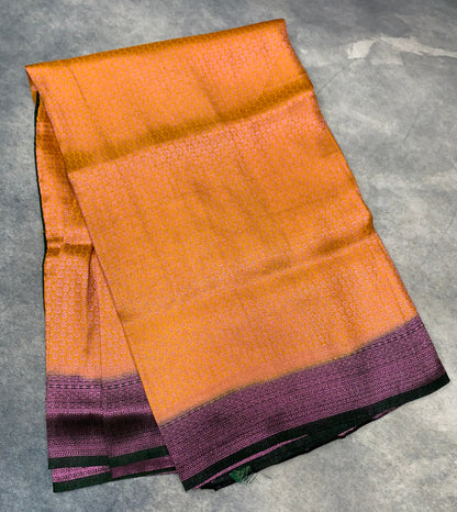 Soft Silk Saree Sandal Yellow Colour with Dark Green Colour Pallu