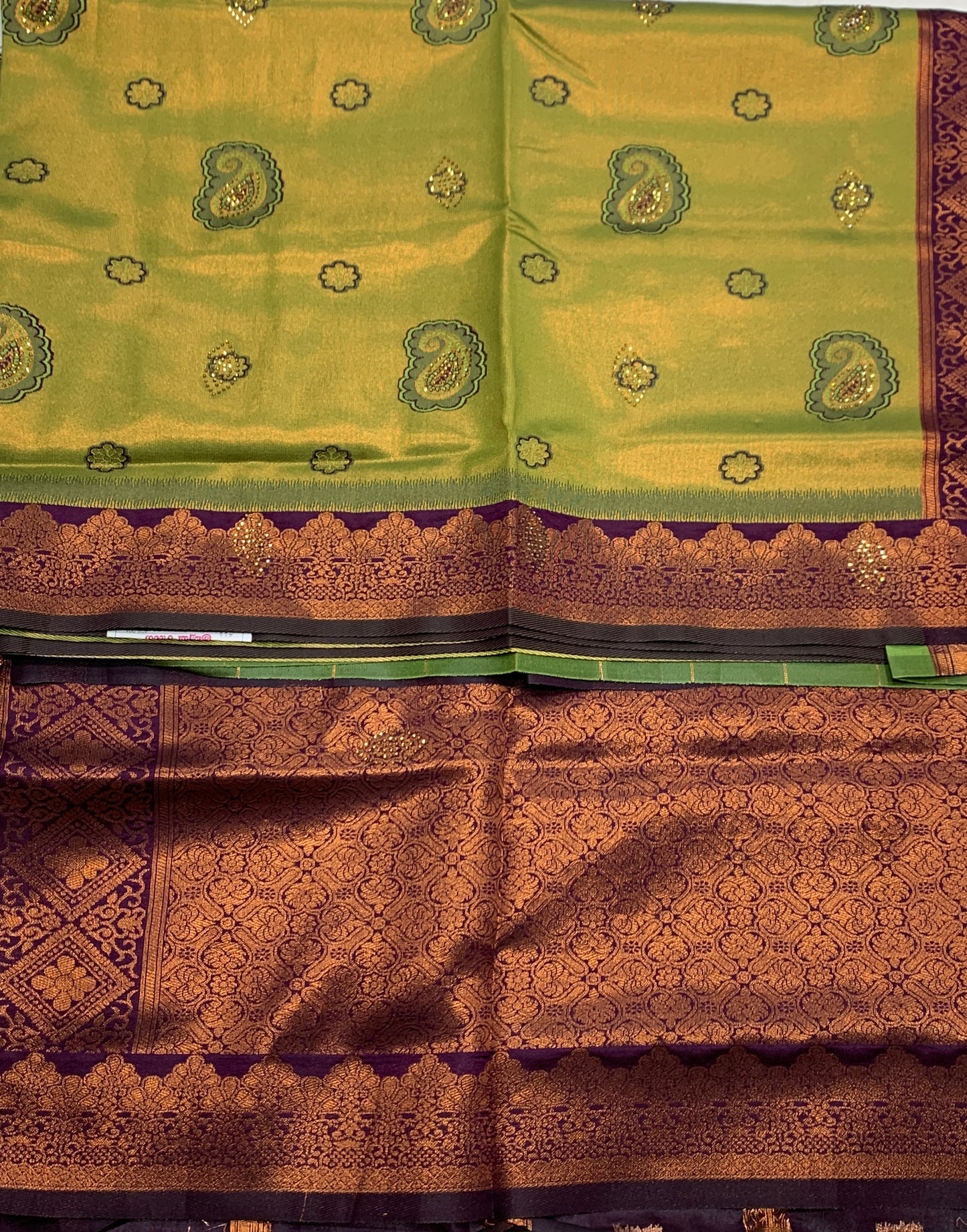 Art Silk Saree Olive Green Colour with Purple Border