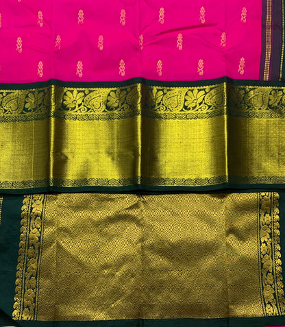 Pure Kanchipuram Silk Pink Colour with Green Border