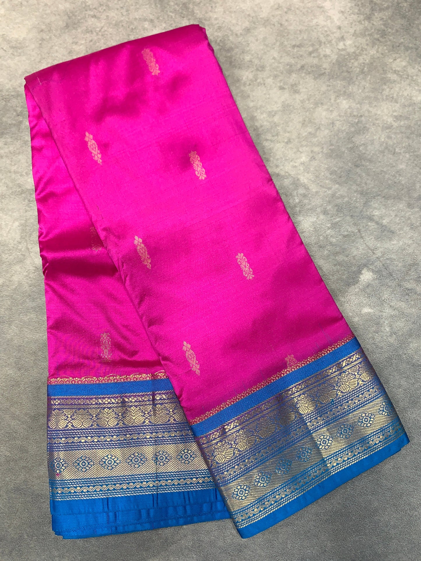 Pure Kanchipuram Silk Pink Colour with Sky Blue Border