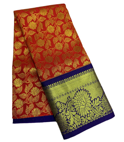 Red Shade Vegan Silk Kids Pattu Pavadai with Contrast border for age 2 to 5