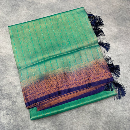 Soft Silk Saree Sapphire Colour and Stone Work with Blue Colour Pallu