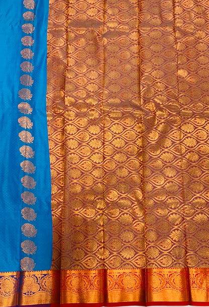 Vegan Silk Saree Sky Blue Colour with Copper Border