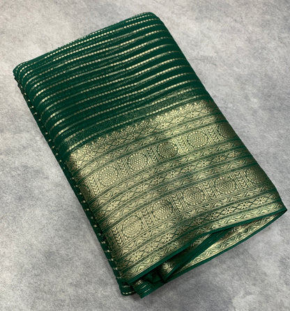 Georgette Saree Green Colour with Sliver Floral Design Border (Copy)