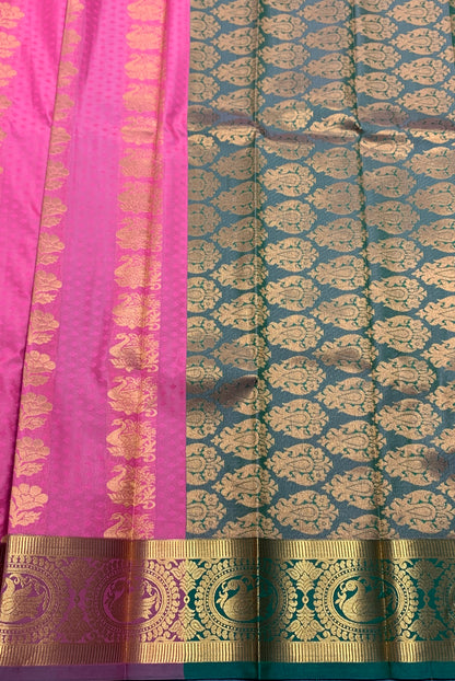 Vegan Silk Saree Peach Pink Colour with Copper Border