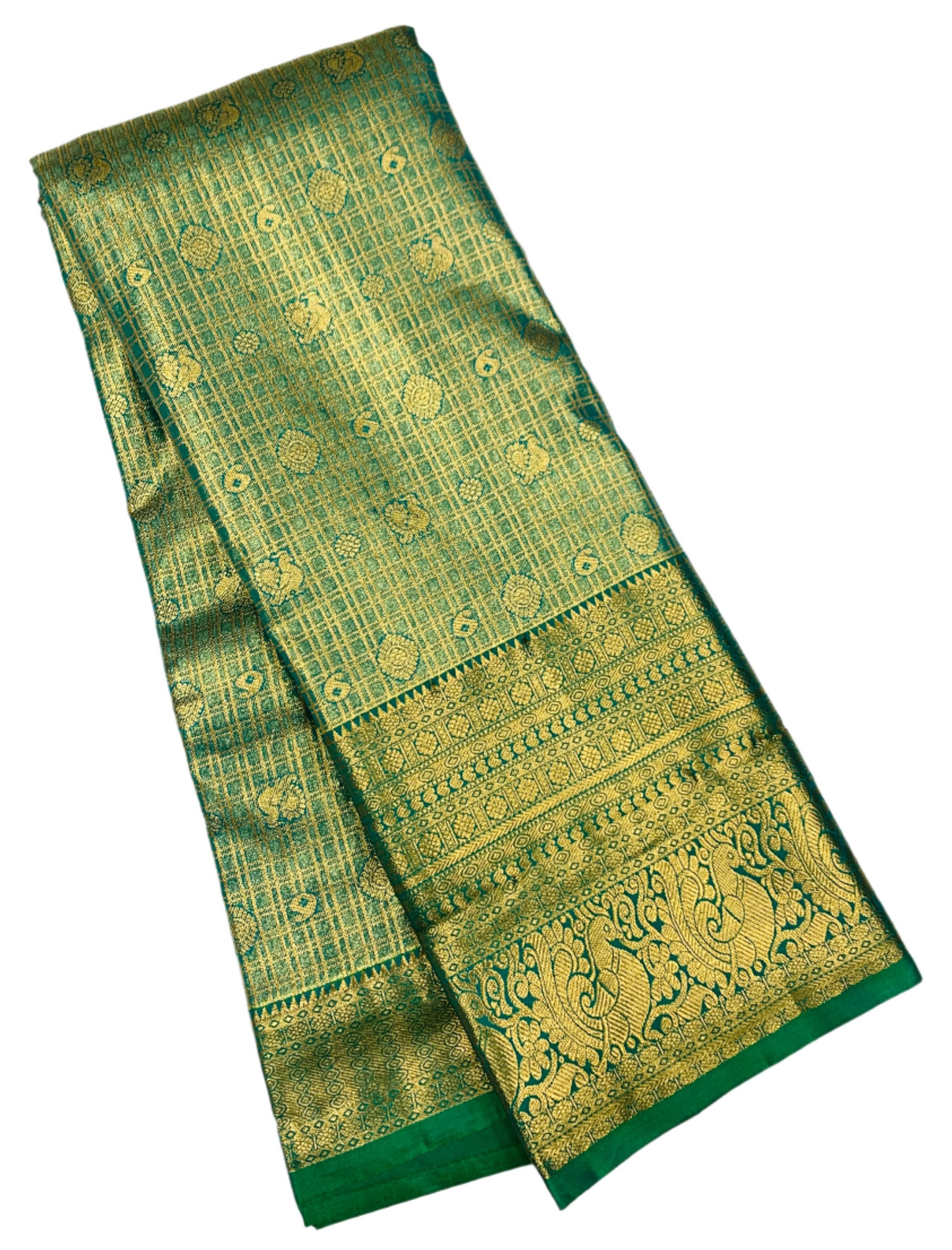 Green shade Soft Kanchi Tissue Pattu Saree with Self border