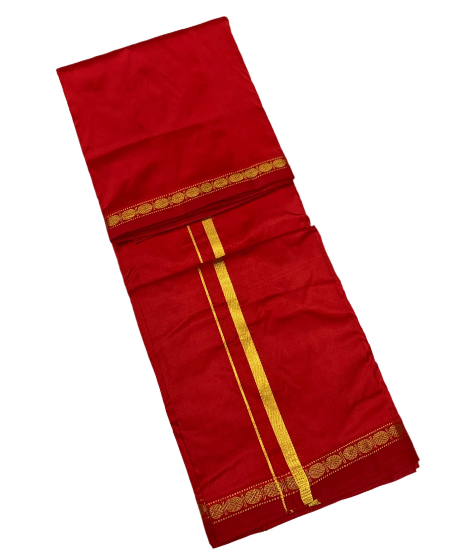 9X5 Pure Silk Dhoti Red Small Border