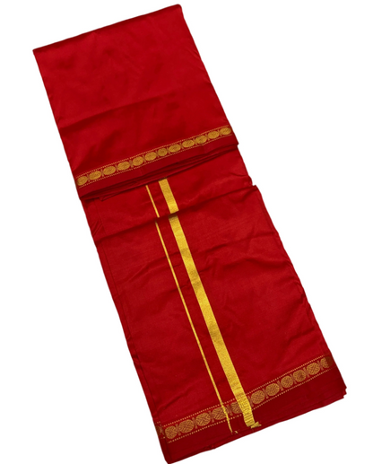 9X5 Pure Silk Dhoti Red Small Border