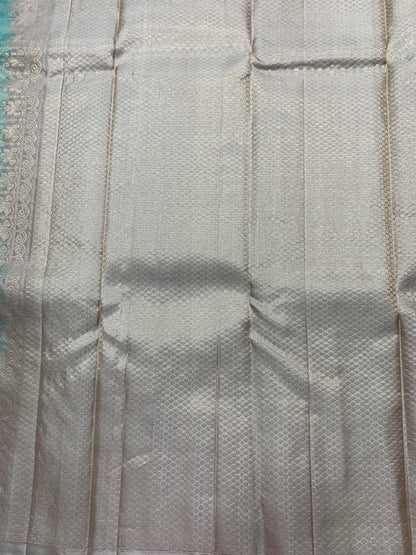 Pure Kanchipuram Silk Saree Sapphire Colour with Border Less