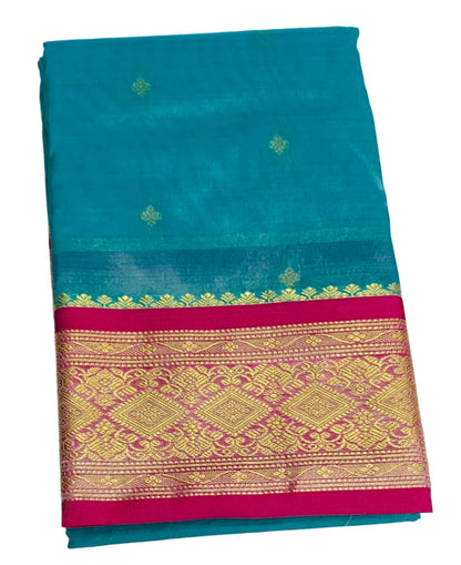 Electric Blue Shade Saree with Golden and Pink Border