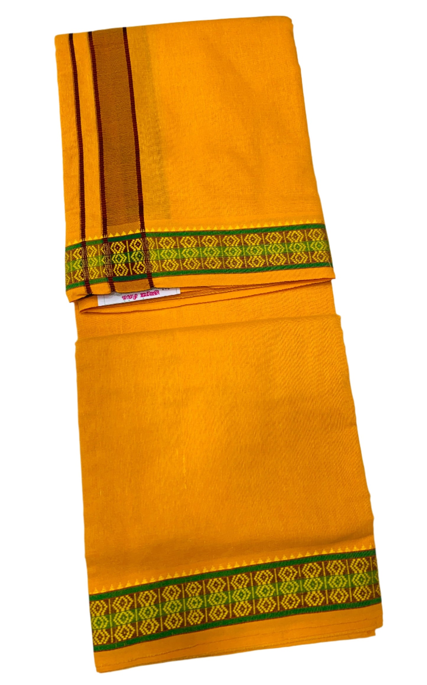 9X5 Cotton Dhoti Mustard Colour with Green Border