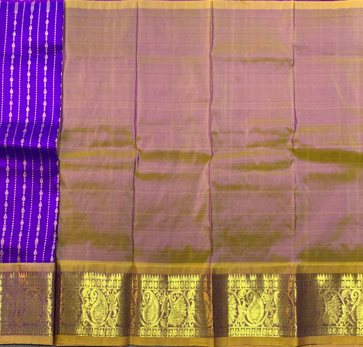 Royal Purple Shade Pure Kanchipuram Kids Pattu Pavadai with Contrast Border for Newborn to 2 Years