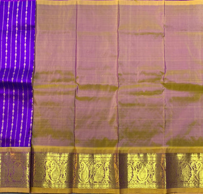 Royal Purple Shade Pure Kanchipuram Kids Pattu Pavadai with Contrast Border for Newborn to 2 Years