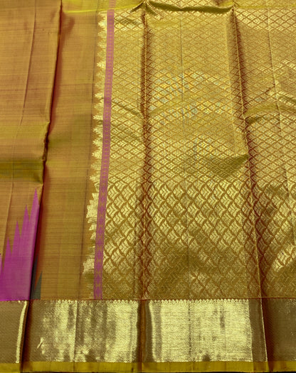 Pure Kanchipuram Silk Saree Golden Mustard Colour with Golden Zari Border