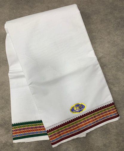 9X5 Cotton Dhoti White Colour with Four Colour Border