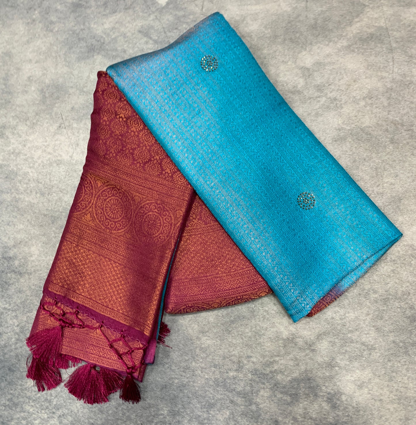 Soft Silk Saree Sky Blue Colour and Stone Work with Magenta Colour Pallu