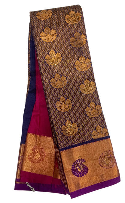 Vegan Silk Saree Blue Colour with Copper and Purple Border