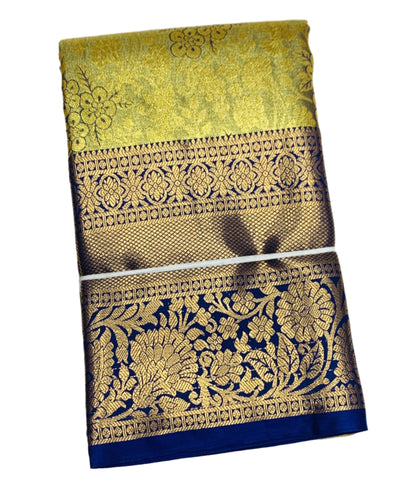 Golden Shade Soft Kanchi Tissue Pattu Saree with Blue Border