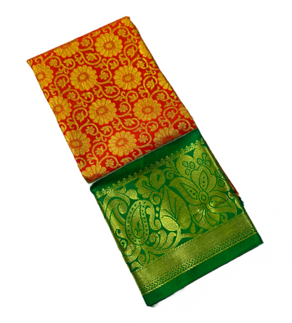 Red shade vegan silk Kids Pattu Pavadai with contrast border for age 2 to 5