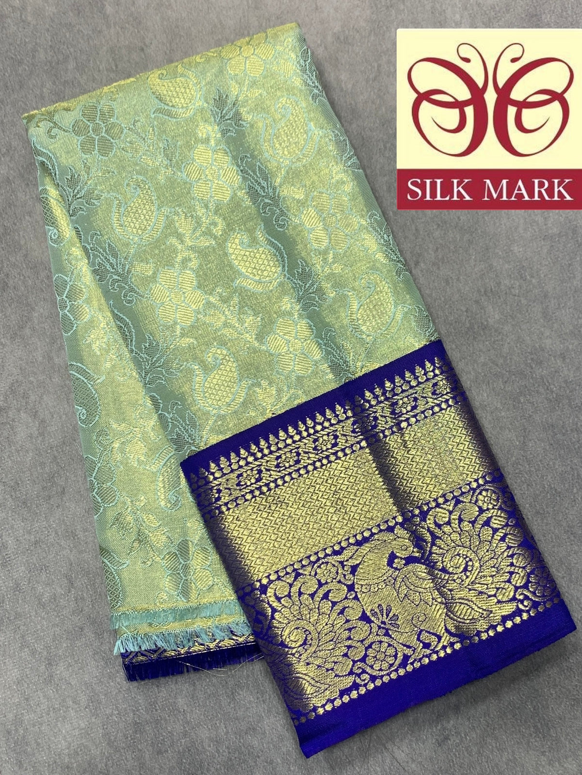 Light Mint Green Shade Pure Kanchipuram Kids Pattu Pavadai with Contrast Border for Newborn to 2 Years