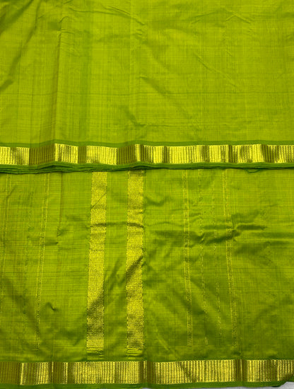 Pure Kanchipuram Silk Parrot Green Colour with Golden Zari Border