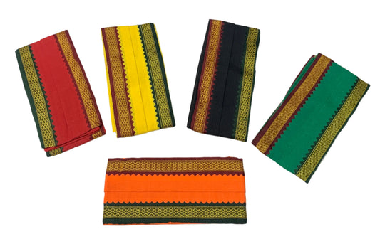 Cotton Pooja Towel with Ganga Jamuna Border - Pack of 5