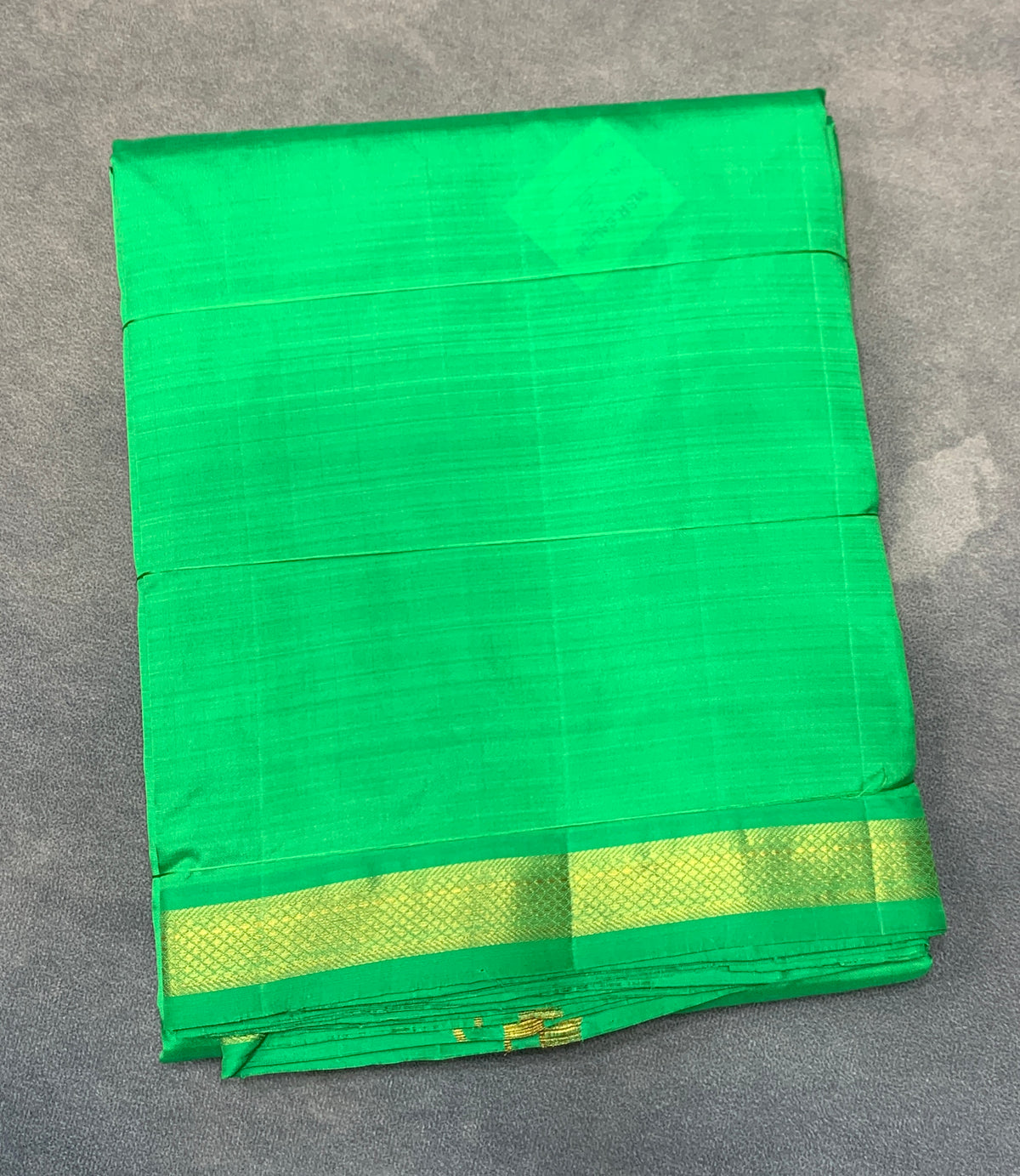 9X5 Pure Silk Dhoti Parrot Green Colour with Small Golden Zari Border