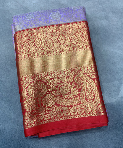 Lavender Colour Semi Silk Saree with Big Pink Border