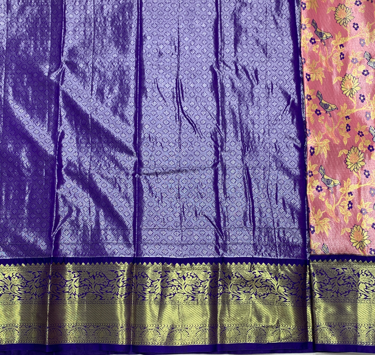 Baby Pink Shade Vegan Silk Kids Pattu Pavadai with Contrast Border for age 2 to 5