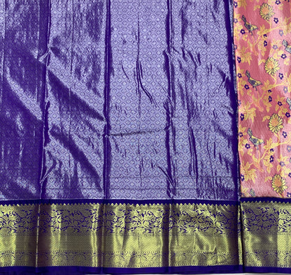 Baby Pink Shade Vegan Silk Kids Pattu Pavadai with Contrast Border for age 2 to 5