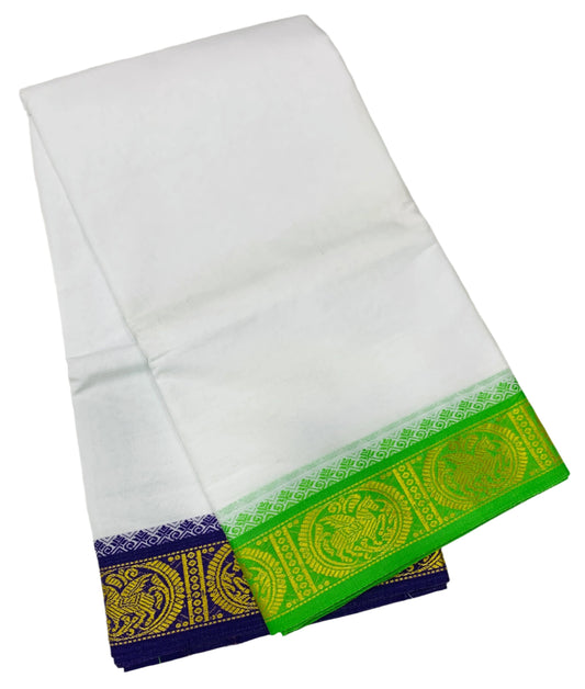 9X5 Cotton Dhoti White Colour with Green and Blue Border