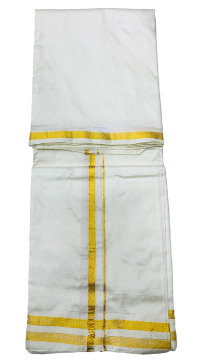 9X5 Pure Silk Dhoti Cream Colour with Small Border