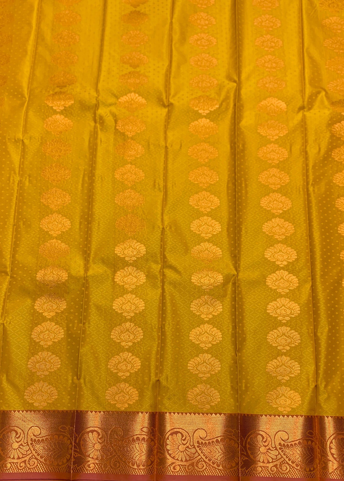 Vegan Silk Saree Mustard Colour Saree with Copper Border