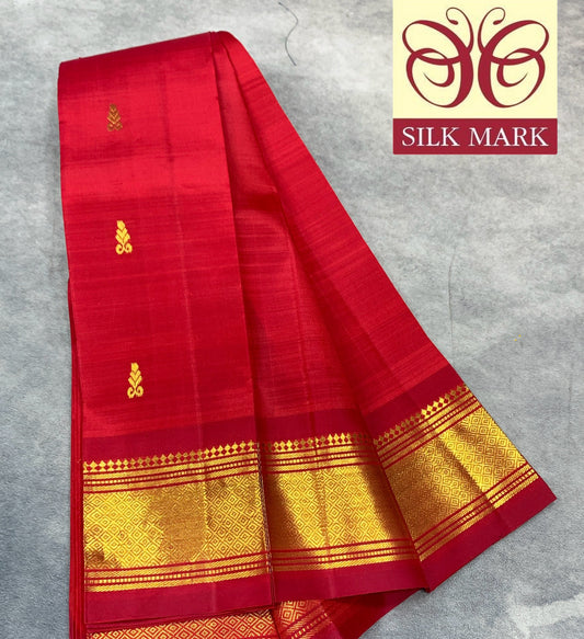 Pure Kanchipuram Silk Saree Red Colour with Gold Zari Border