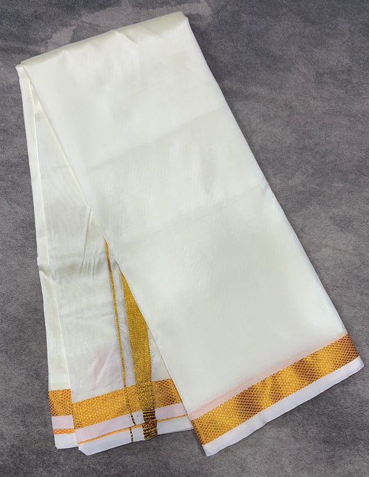 Art Silk Dhoti 8 Mulam Cream Colour Small Border