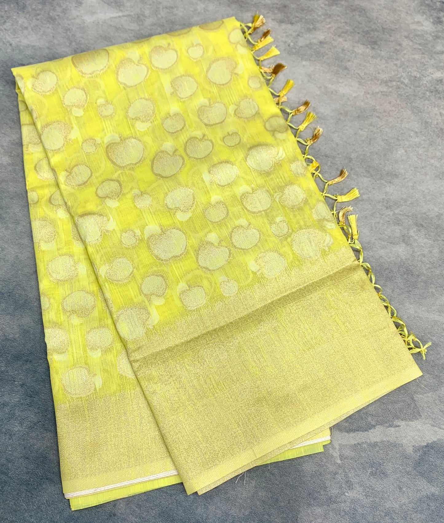 Banaras Katan Saree Yellow Colour with Katan Work Border