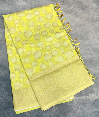 Banaras Katan Saree Yellow Colour with Katan Work Border