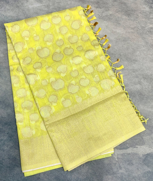 Banaras Katan Saree Yellow Colour with Katan Work Border