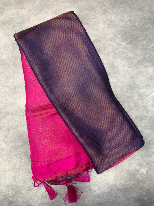 Soft Silk Saree Navy Pink Colour with Pink Colour Pallu