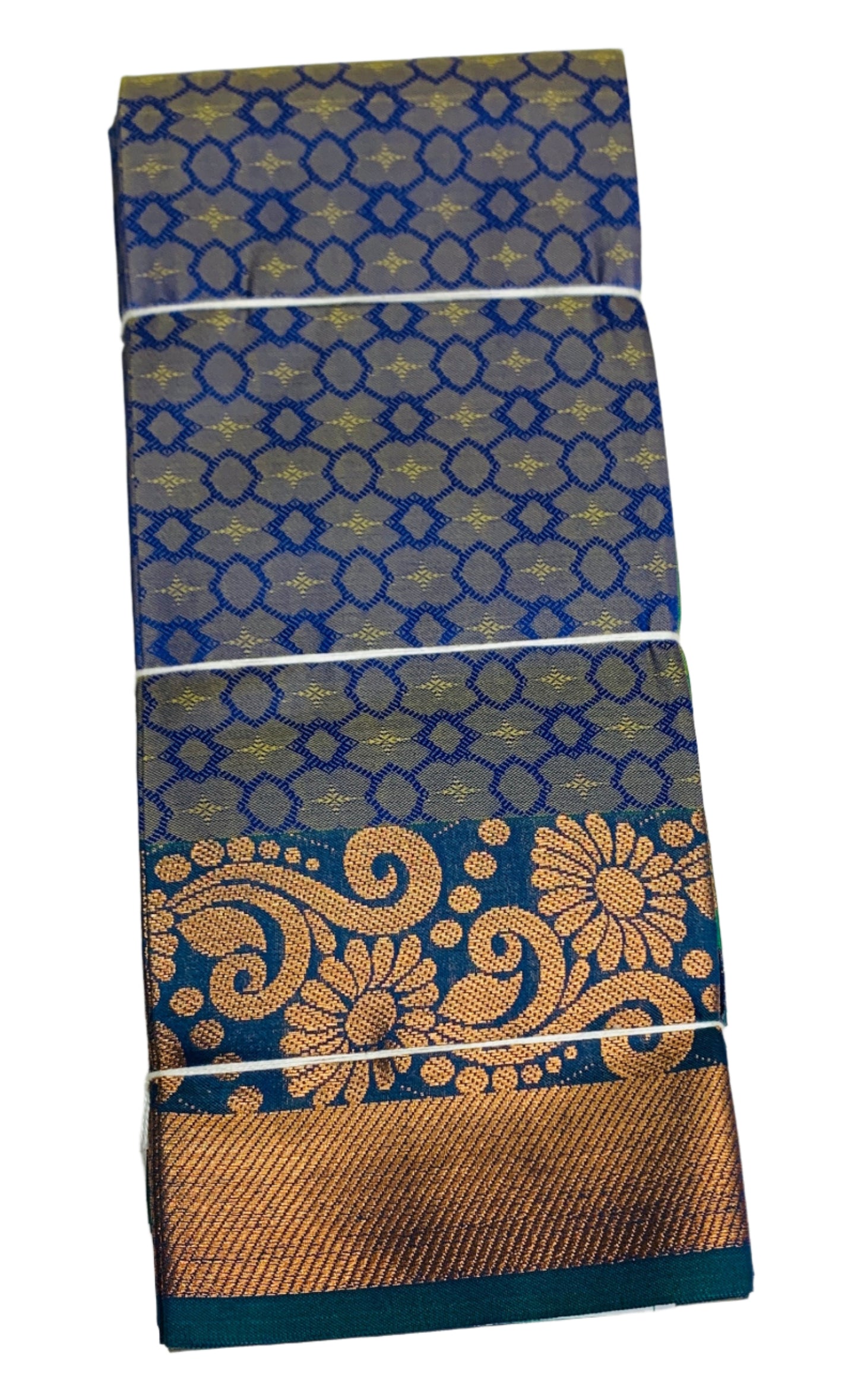 Synthetic Cotton Saree  Blue Shade with Golden and Floral Design Border