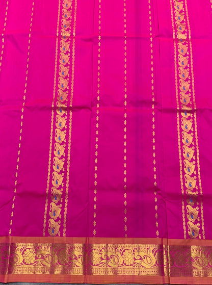 Pink shade Semi Silk Kids Pattu Pavadai with Contrast border for age above 10 years