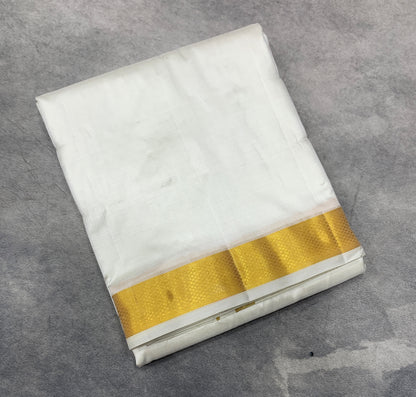 10X6 Pure Silk Dhoti Cream Colour with Golden Zari Border