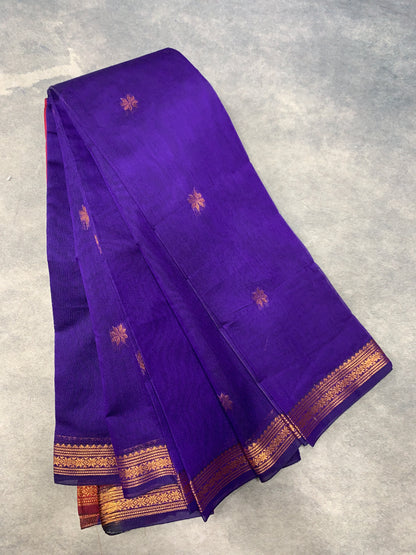 Violet Colour Silk Cotton Saree with Copper Zari Border
